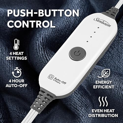 Miniatura 3 de Sunbeam Royal Mink Sherpa Admiral Blue - Manta personal con calefacción, acogedora y cálida, ajustes de calor ajustables