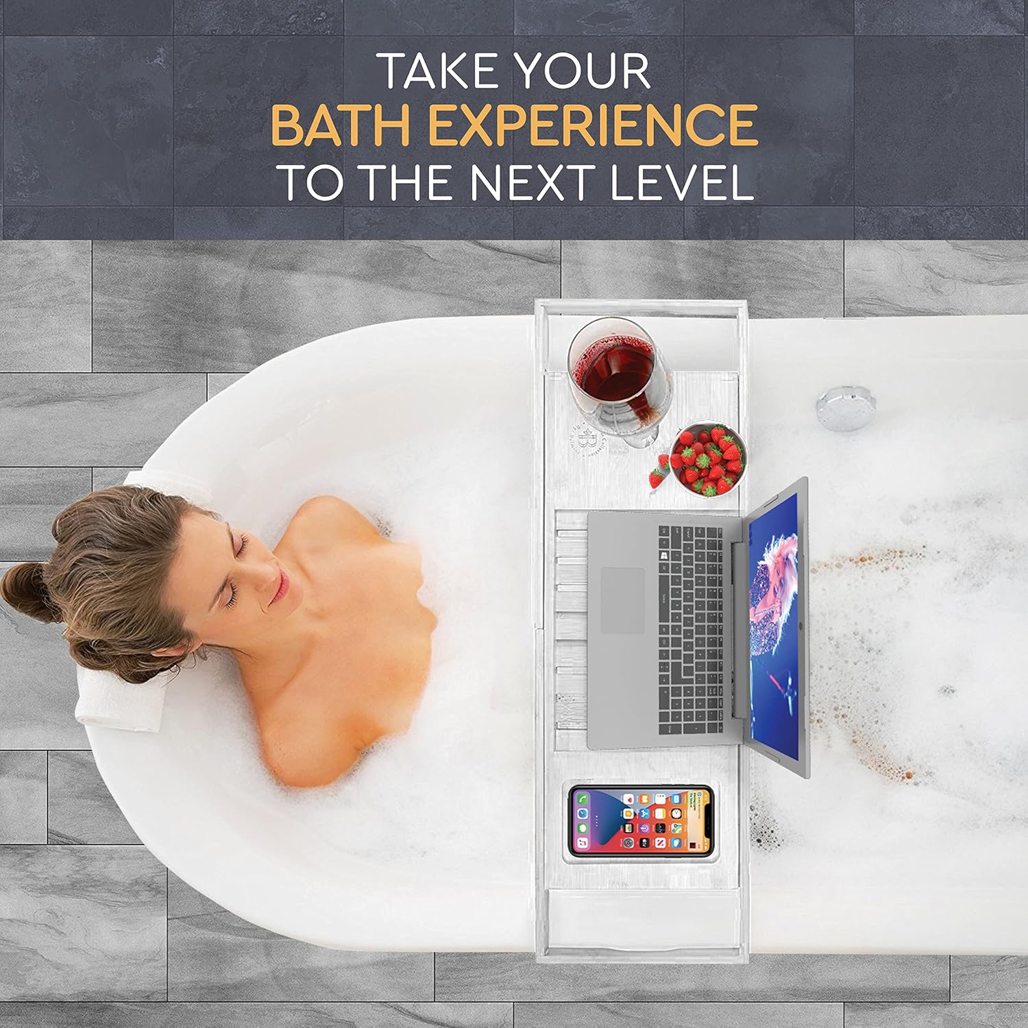 Buy Bamboo Bathtub Tray Caddy Expandable Bath Tub Tray Adjustable Organizer Tray for