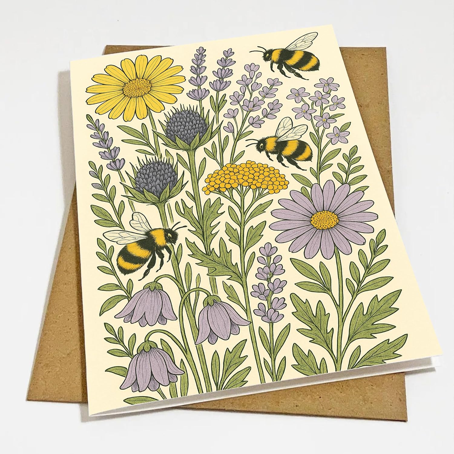 Bee and Flower Greeting Card – Illustrated Bumblebee and Floral Design, Perfect for Birthday, Friendship, Get Well, or Spring Celebrations – 8x5.3 Inch with Envelope - Image 9
