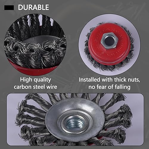 Miniatura 4 de Rueda de alambre para amoladora angular de 4 12, juego de 4 cepillos de rueda de alambre, ruedas de alambre grueso anudado de 4 pulgadas3 pulgadas,