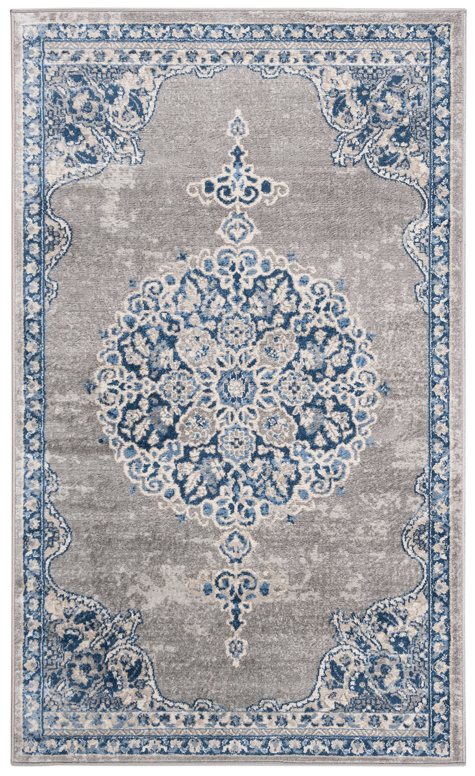 SAFAVIEH Tapis Traditionnel Pour Salon, Salle à manger, Chambre à coucher - Brentwood Collection, Tapis à poil court, Gris clair et bleu, 122 X 183 cm