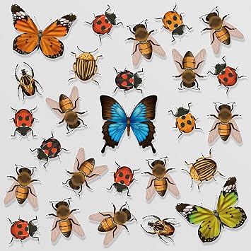 26 Beautiful Butterfly Bees Ladybirds and Beetles Static Cling Window Stickers - Double-Sided Window Clings for Glass Windows