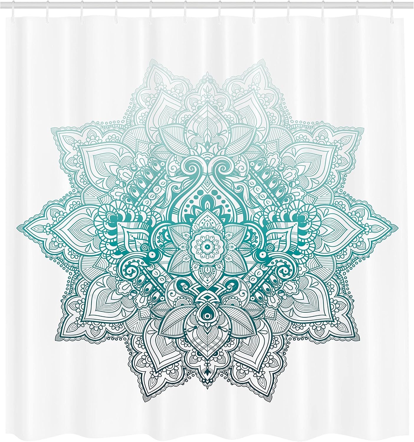 Ambesonne Lotus Shower Curtain, Bohemian Tattoo Style Oriental Pattern of Mandala Abstract Lotus Flower Design, Cloth Fabric Bathroom Decor Set with Hooks, 69" W x 70" L, Dark Seafoam