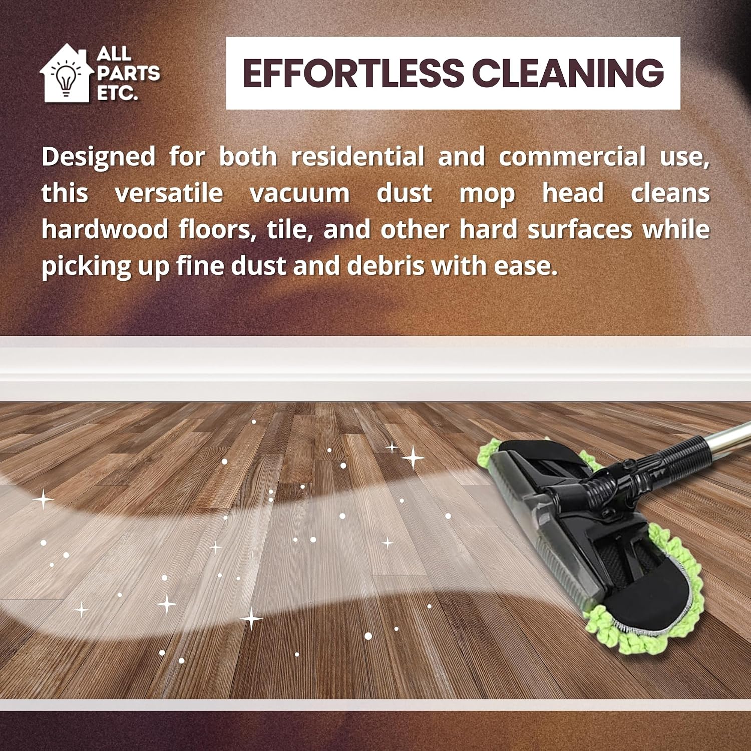 1.25" Vacuum Dust Mop Head for Tile & Hardwood Floors Vacuum Attachments with Universal Adapters for 1 3/8" & 1.5" - Compatible with Shop Vac, Shark, Miele, Bissell, Eureka, and More.