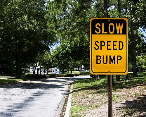 Miniatura 3 de NMC TM157J Señal de tráfico, leyenda "SLOW - SPEED BUMP", 12 pulgadas de largo x 18 pulgadas de alto, aluminio reflectante prismático de grado