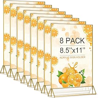 VORIOB Gold Frame Acrylic Sign Holder 8.5x11 in, Double Sided Table Menu Holders for Wedding Table Number Holders 8Pack