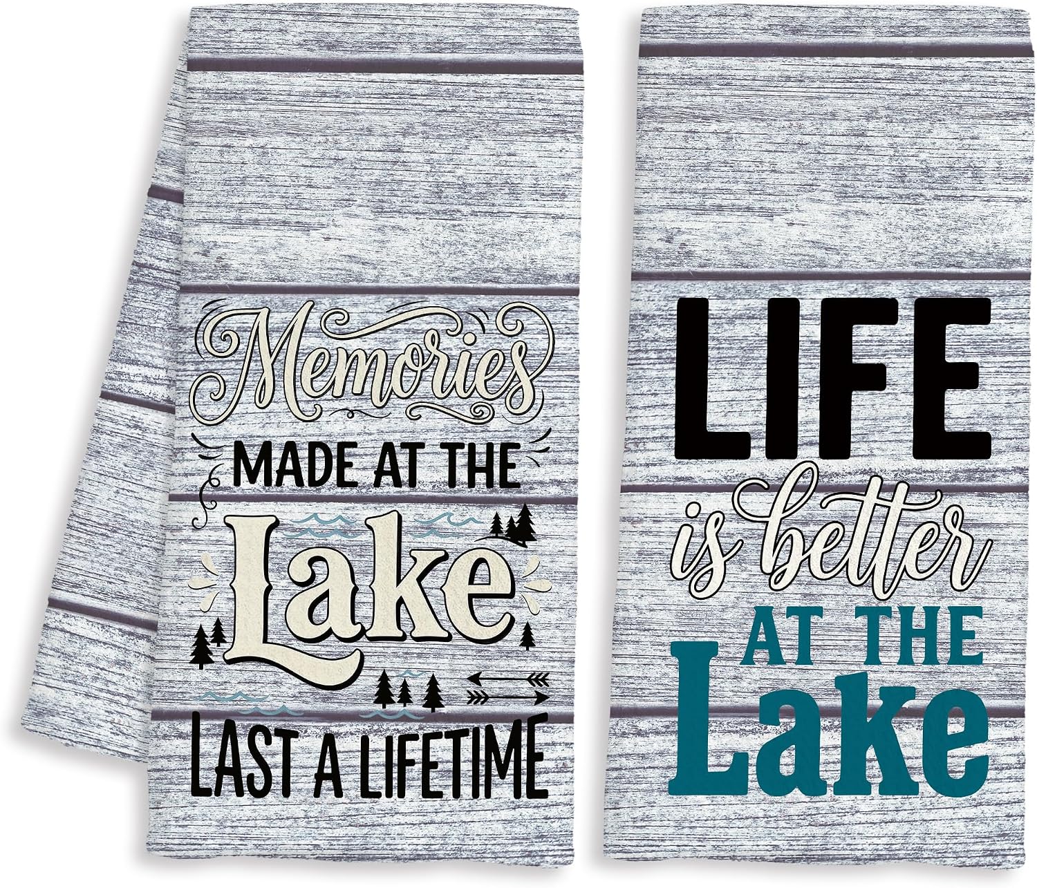 Lake House Decor Kitchen Towels, Lake House Essentials Gifts, Rustic Farmhouse Nautical Decorative Dish Hand Tea Towels for Cabin Bathroom Kitchen, 16x24 Inch Set of 2