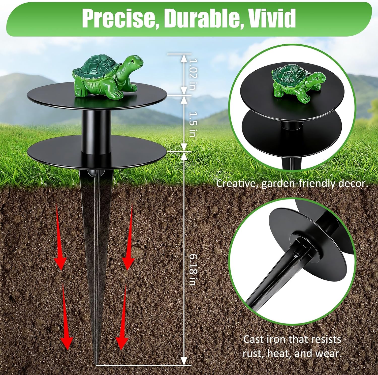 6 Pack Garden Hose Guide Spike, 8.7" Hose Guide Stakes with Green Turtle Design, Water Hose Outside Cast Aluminum Heavy Duty Hose Guide for Keeping Flower Beds, Lawn & Garden Plant Protection