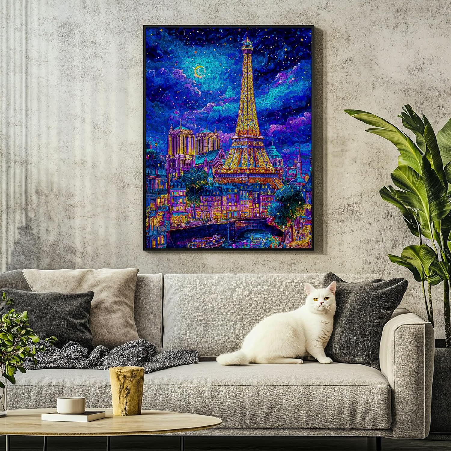 Bgraamiens-Paris Moasic- Color Blooming Moasic Style City Jigsaw Puzzle, Beautiful and Vast Paris Sight Jigsaw 1000 Pieces for Adults