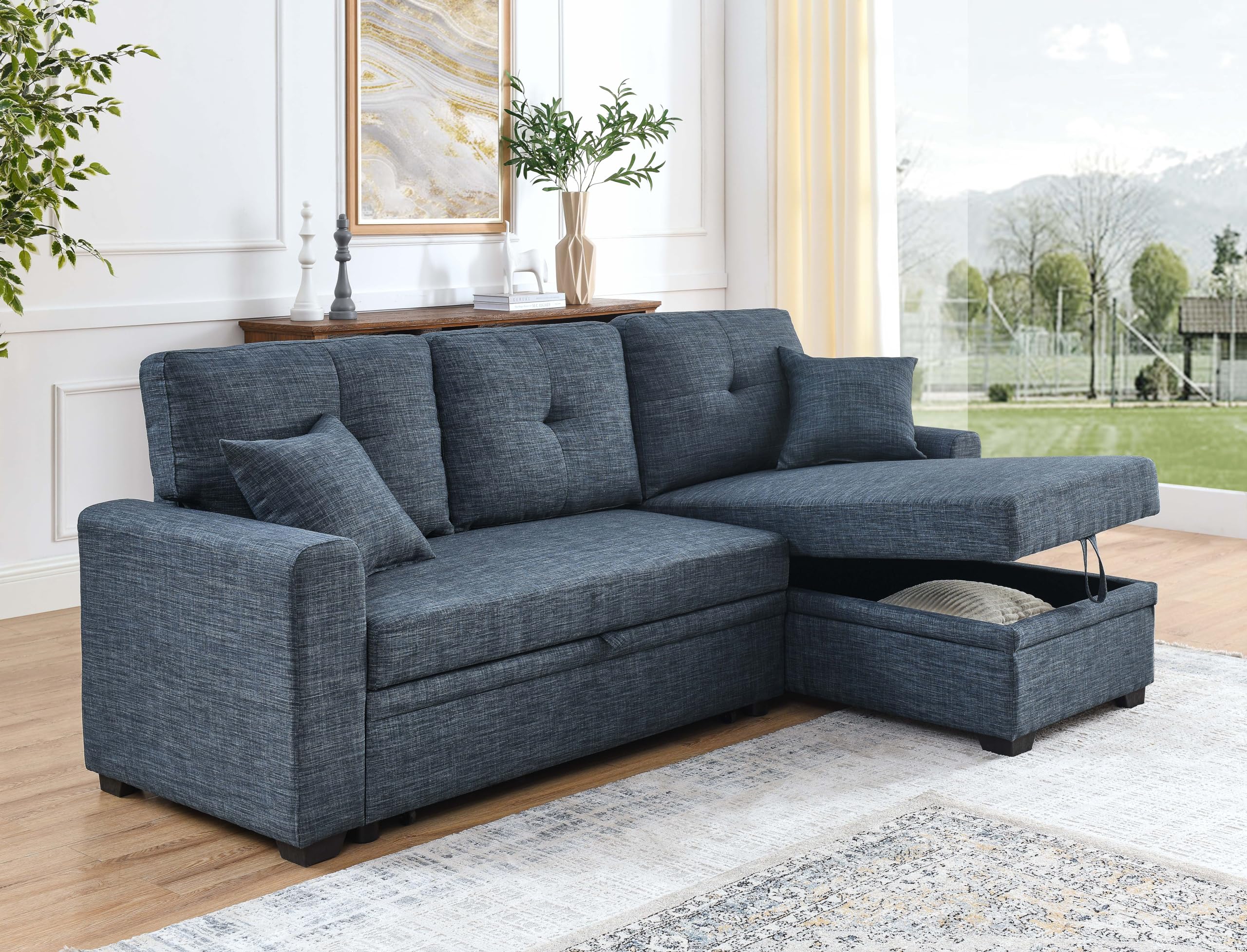 Pull-Out Sofa Bed Sectional, Blue (Incomplete Box 2/2 )