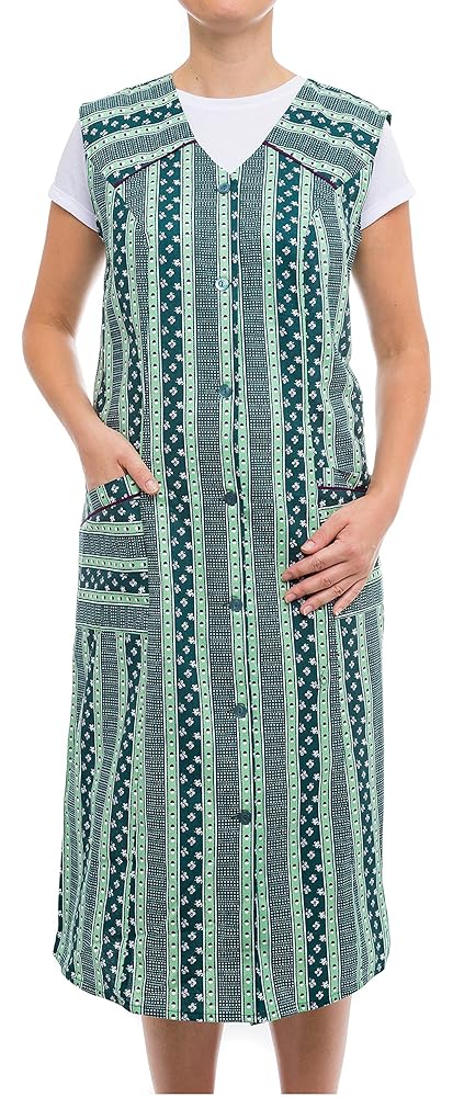 Grembiule Donna Lungo In Cotone - Con Bottoni E Tasche, Scollo A V, Made In Turchia - Foto 2