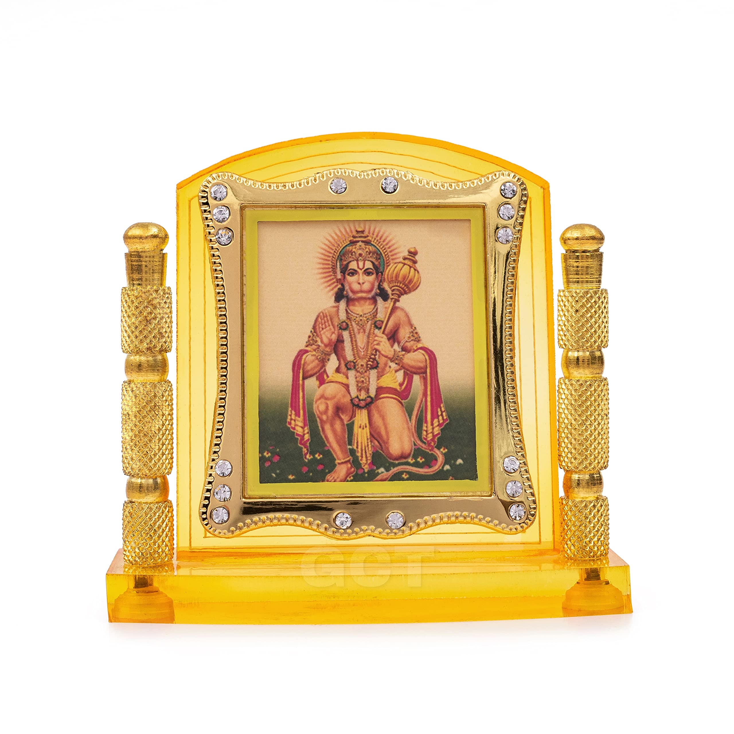 GCT Lord Hanuman Idol | Bajrang Bali Ashirwad Murti (J-1-H-A) Acrylic Religious Frame for Car Dashboard (L*B*H-- 3.3 x 1.2 x 3.3 Inches)