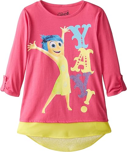 Disney Camiseta de chifón para niñas Inside Out Joy Yay Hangdown Hi-Low, Rosado 