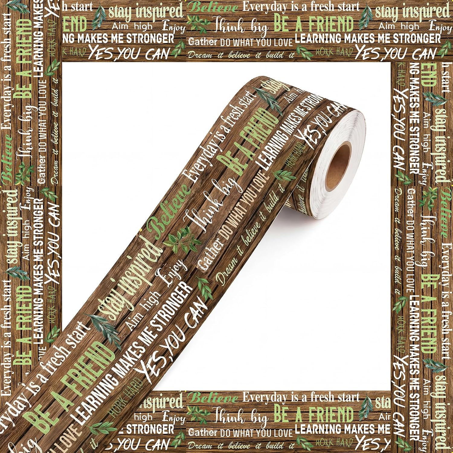 Tenceur 65ft Bulletin Board Borders for Classroom, Brown Wood Grain
