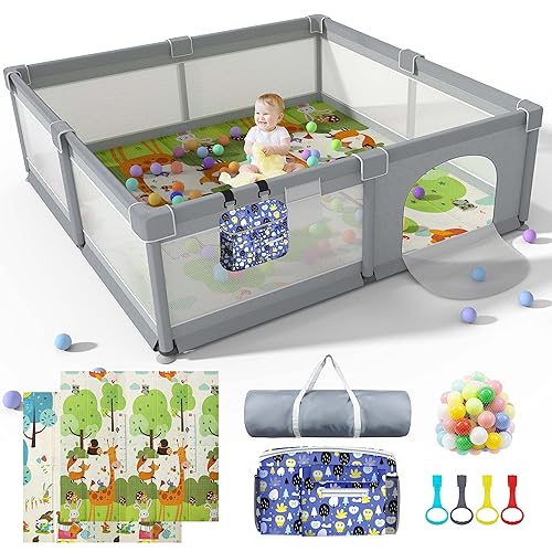 Miniatura 7 de LUTIKIANG Corralito extra grande para niños pequeños, 79 x 71 pulgadas con puertas, patios de juegos para bebés, área de juegos segura para