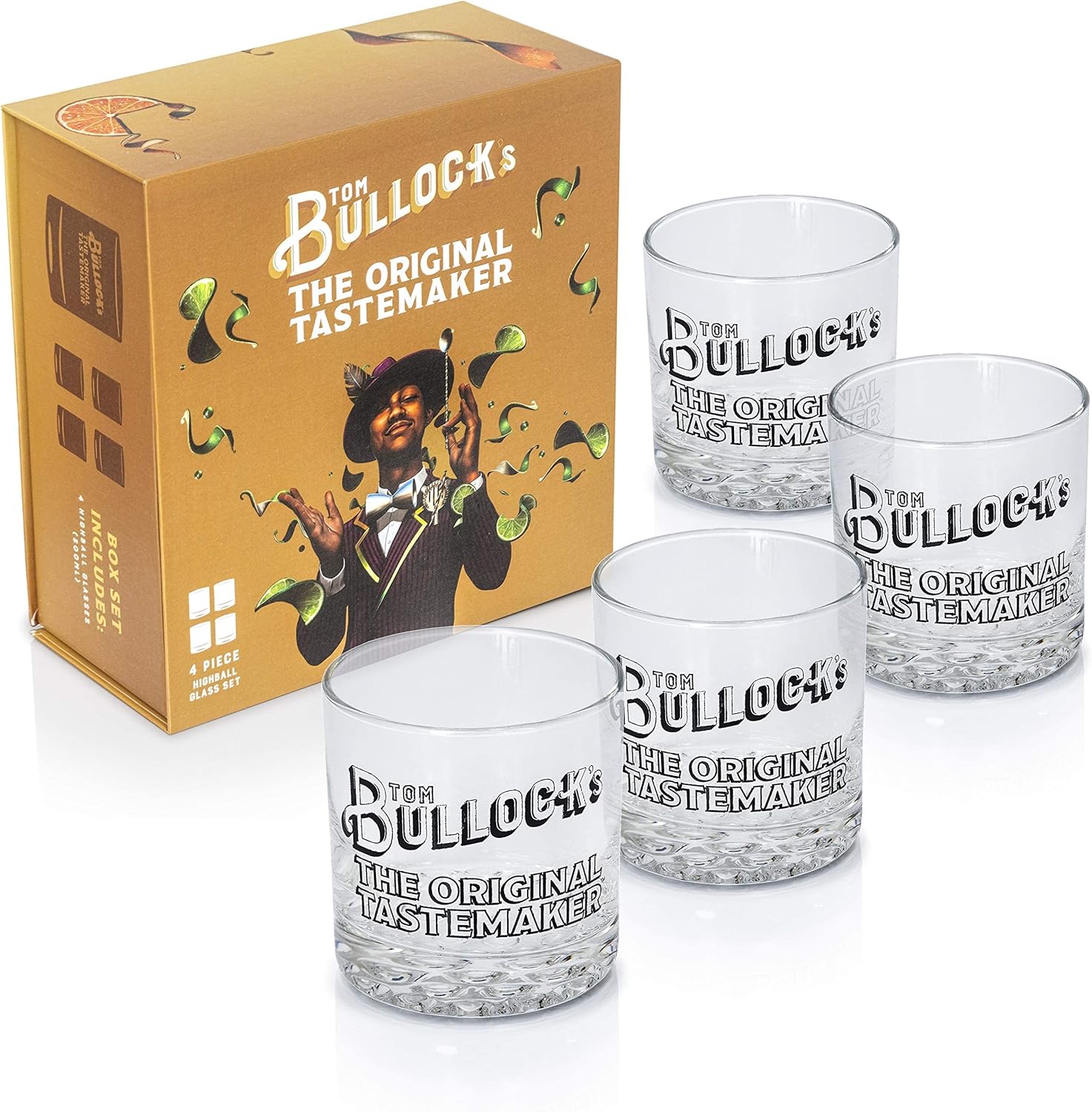 Bundled 5 pc. Cocktail Shaker Bar Set by Tom Bullock's, The Original Tastemaker and Tom Bullock's Heavy Base Cocktail Glasses, set of 4 (10 oz.)