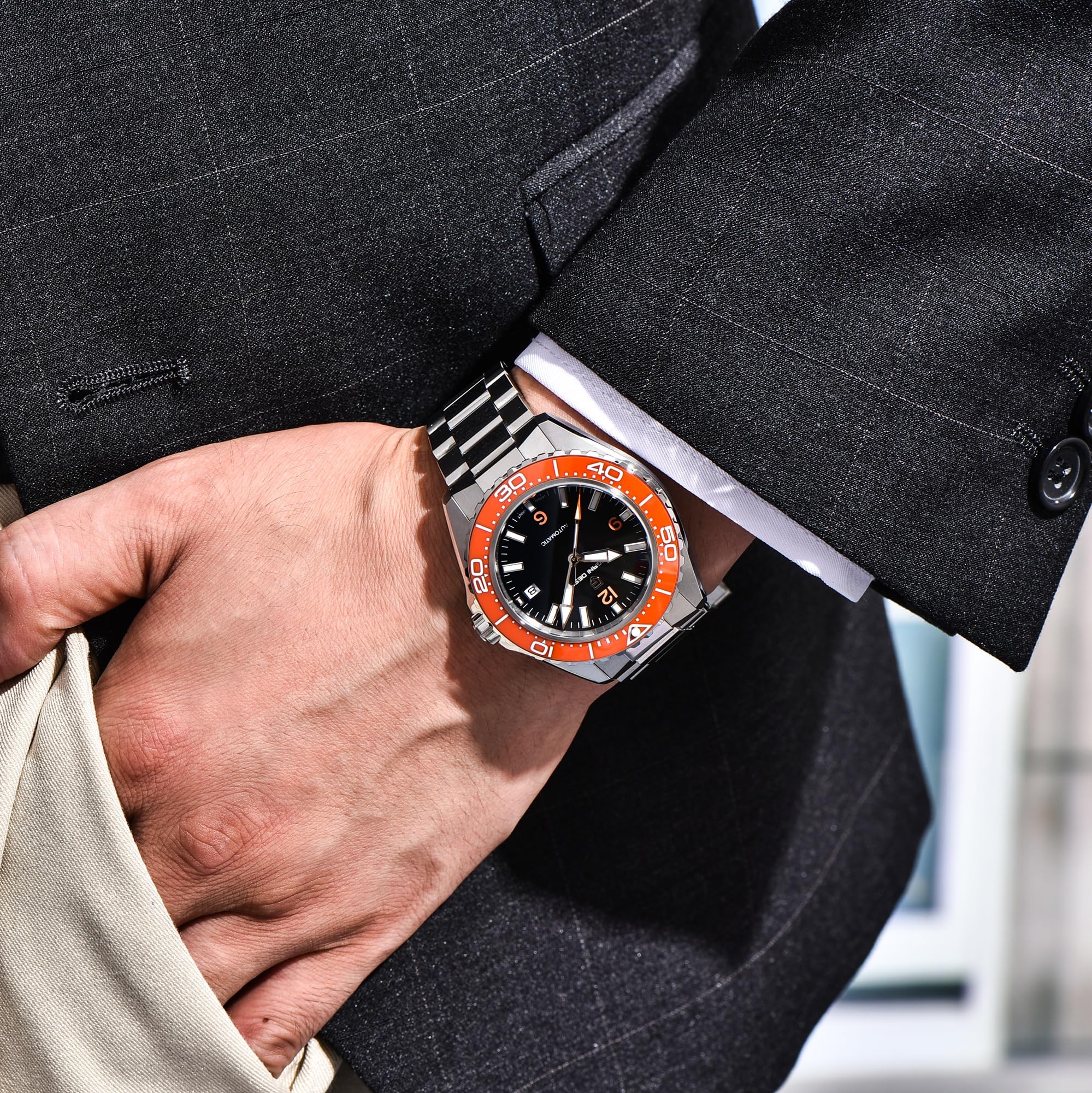 Pagani Design PD-YS034 Montre de plongée automatique pour homme avec mouvement japonais à remontage automatique, lunette en céramique, cristal saphir étanche jusqu'à 100 m, affichage de la date