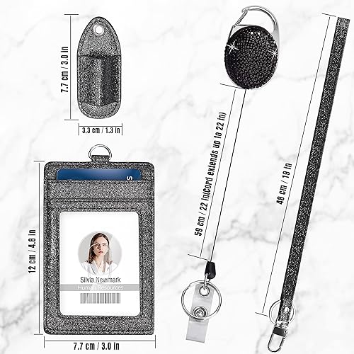 Miniatura 2 de Soporte retráctil para credencial de identificación, carrete multiusos con diamantes de imitación brillantes con clip para cinturón, soporte