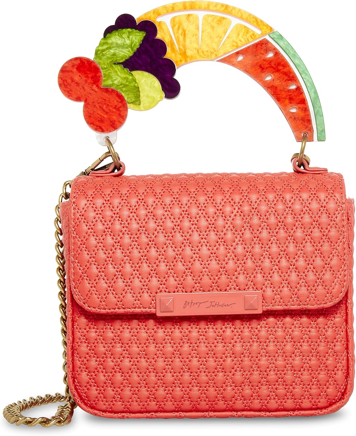 Betsey Johnson Womens Fruity Handle Flap Bag, Red