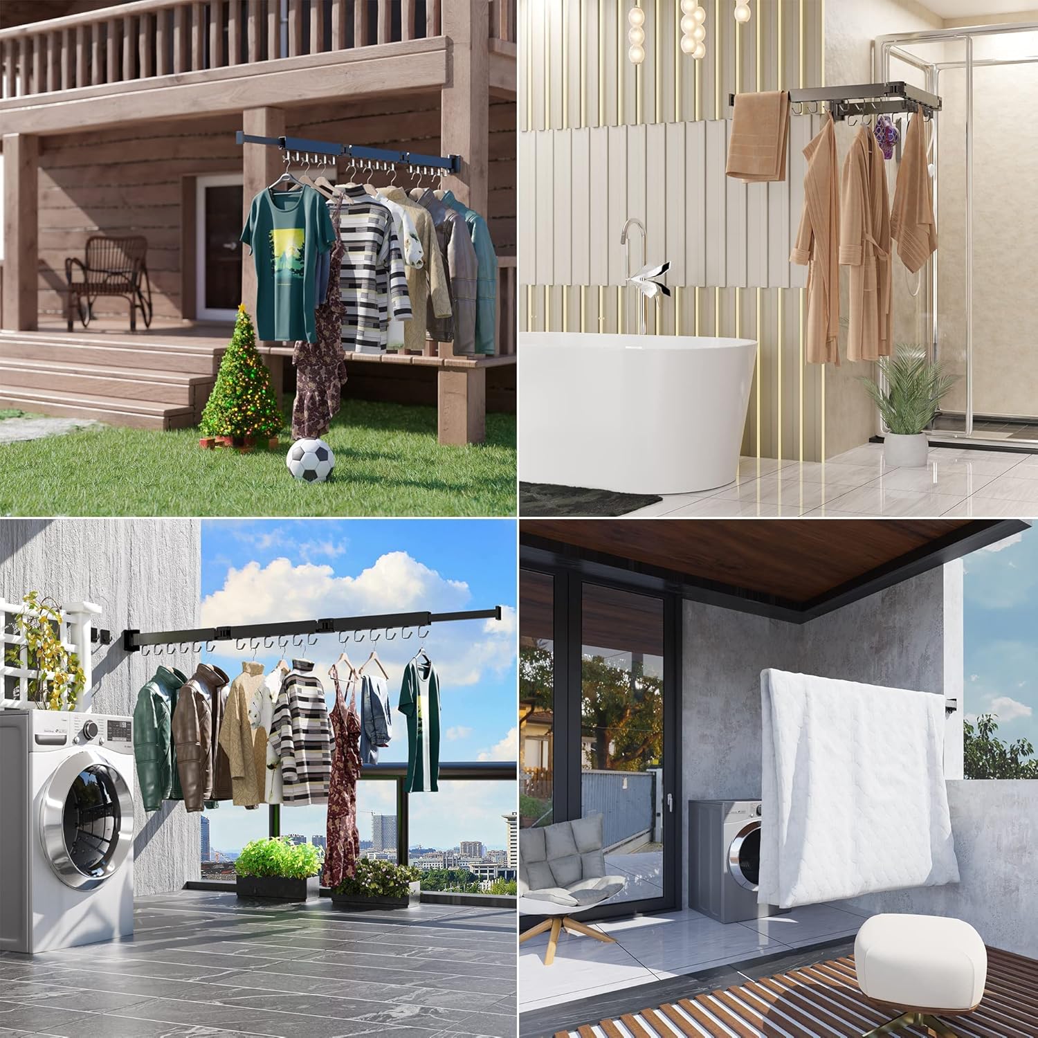 Clothes Drying Rack Folding Indoor - Wall Mount Laundry Clothing Dryer, Space Saver Adjustable, Modern Frameless Wardrobe