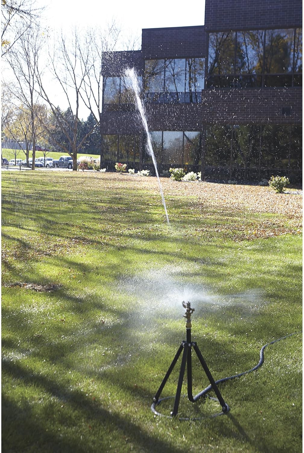 Strongway Tripod Sprinkler with Round Base - 3/4in. Brass Head with 2 Nozzles, 100ft. Dia. Coverage