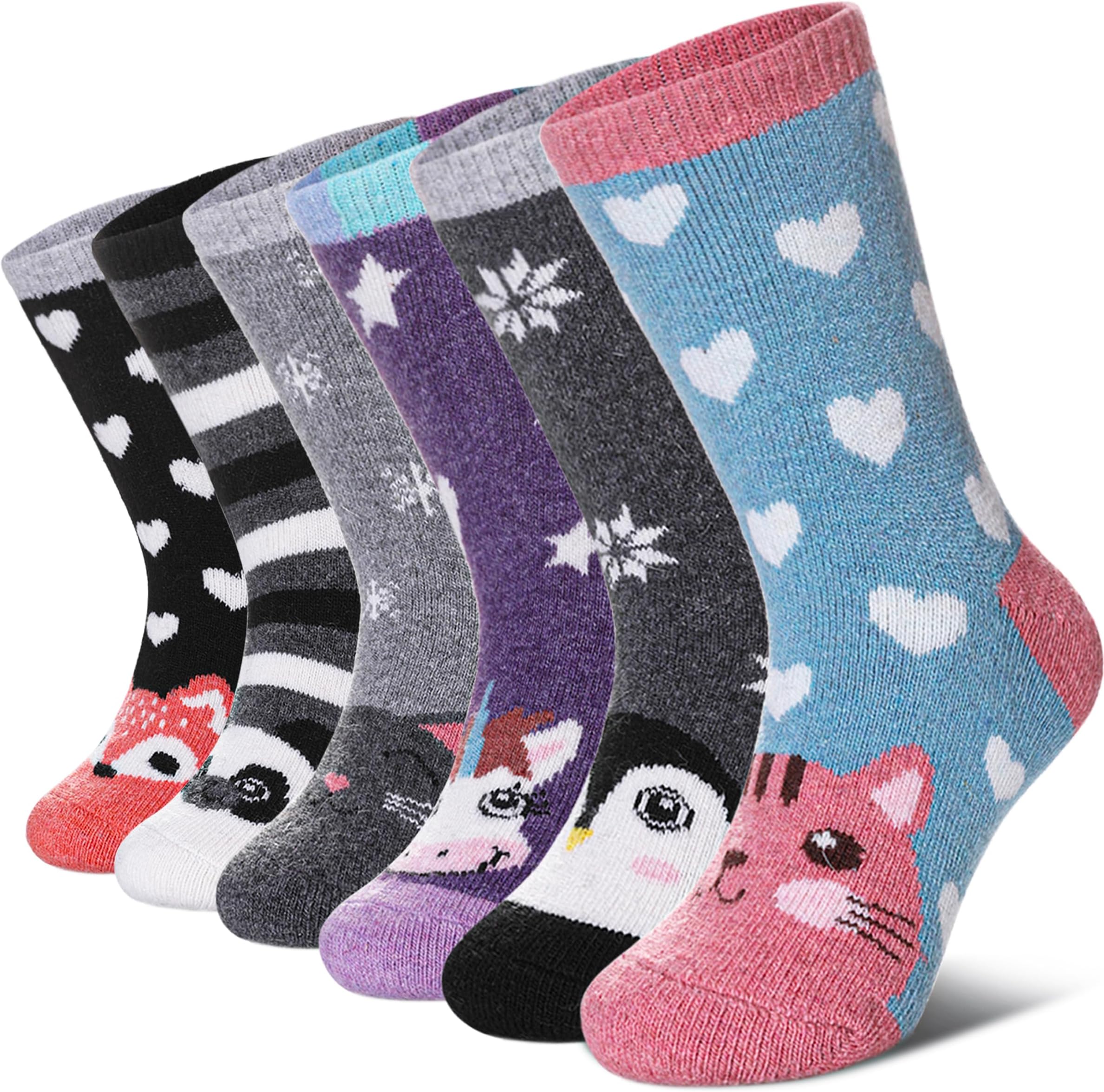 Kids Merino Wool Hiking Socks Toddlers Boys Girls Winter Warm Thick Thermal Soft Cozy Crew Boot Socks 6 Pairs