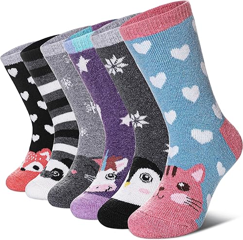 6 pares de calcetines de lana cálidos para niños y niñas para senderismo
