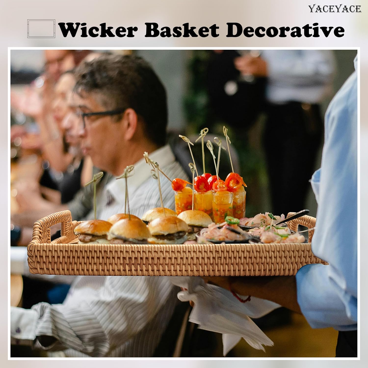 Rattan Tray, YACEYACE Woven Tray with Handles Bulk, Rectangular Small Rattan Serving Trays for Home, Ottoman, Coffee Table, 13.3" H x 9.4" L x 1.6" W - Image 7