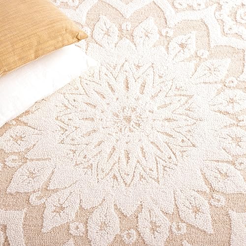 Miniatura 6 de Safavieh Blossom Collection - Alfombra de área de 5 x 8 pies, marfil y marrón claro, medallón de mandala de lana hecha a mano, ideal para zonas de