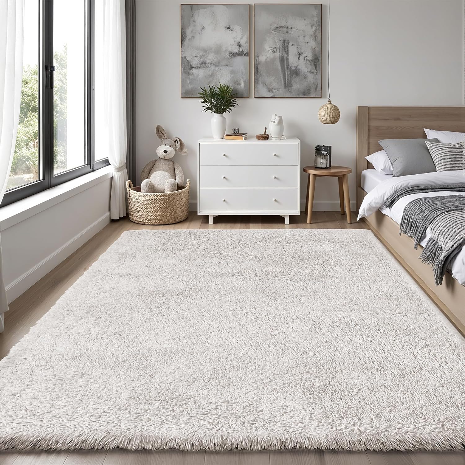 Area Rug for Living Room Bedroom: 4x6 White Soft Fluffy Shag Upgrade Non-Slip High Pile Carpet Large Fuzzy Plush Indoor Floor Decor Shaggy Rug for Kid Boys Girls Dorms Playroom Nursery Modern Home
