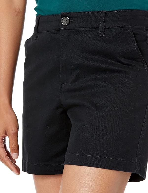 Amazon Essentials Women's Mid-Rise Slim-Fit 5" Inseam Khaki Shorts, (Available in Straight and Curvy Fits), Black, 12 by Amazon Essentials - Used condition - Image 3