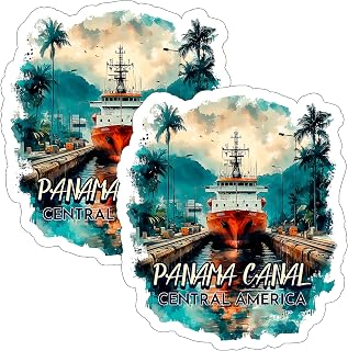 Panama Canal Central America Sticker 4 Inch 2-Pack - Waterproof Vinyl Decal for Laptop Water Bottle Car Tumbler - Durable Aesthetic Long-Lasting Stickers for Adults ID45039