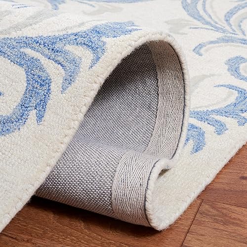 Miniatura 6 de SAFAVIEH Jardin Collection - Alfombra de área de 5 x 8 pies, marfil y azul, hecha a mano, lana floral, ideal para zonas de alto tráfico en sala de