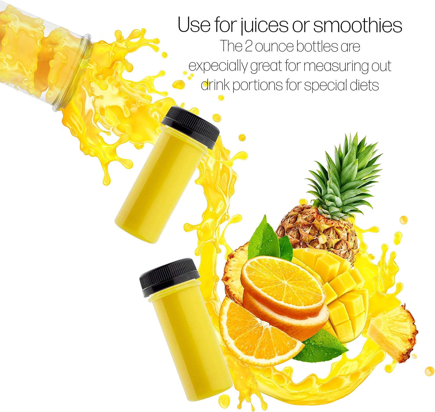 Exсluѕіvе 2 oz Small Plastic Juice Bottles, 35 Mini Clear Bottles and Black Lids Caps for liquids Smoothies