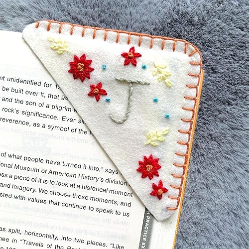 Miniatura 46 de Marcapáginas de esquina bordado a mano personalizado, lindo marcador de libro con flores, regalo de costura a mano para mujeres amantes de los Rojo