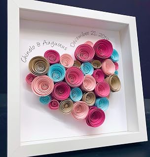 Personalized Wedding Gift, First Anniversary Gift, Paper Anniversary, I Love You Heart of Paper Roses, Bride and Groom Names and Date