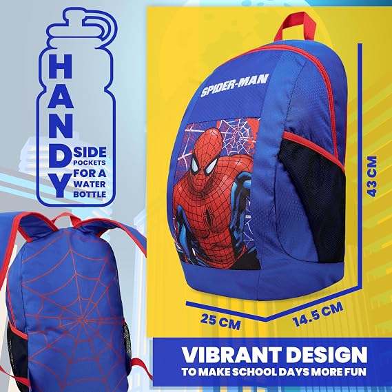 Marvel Spiderman Kids Backpack with Water Bottle Pocket, Large Capacity School Rucksack - Boys Gifts