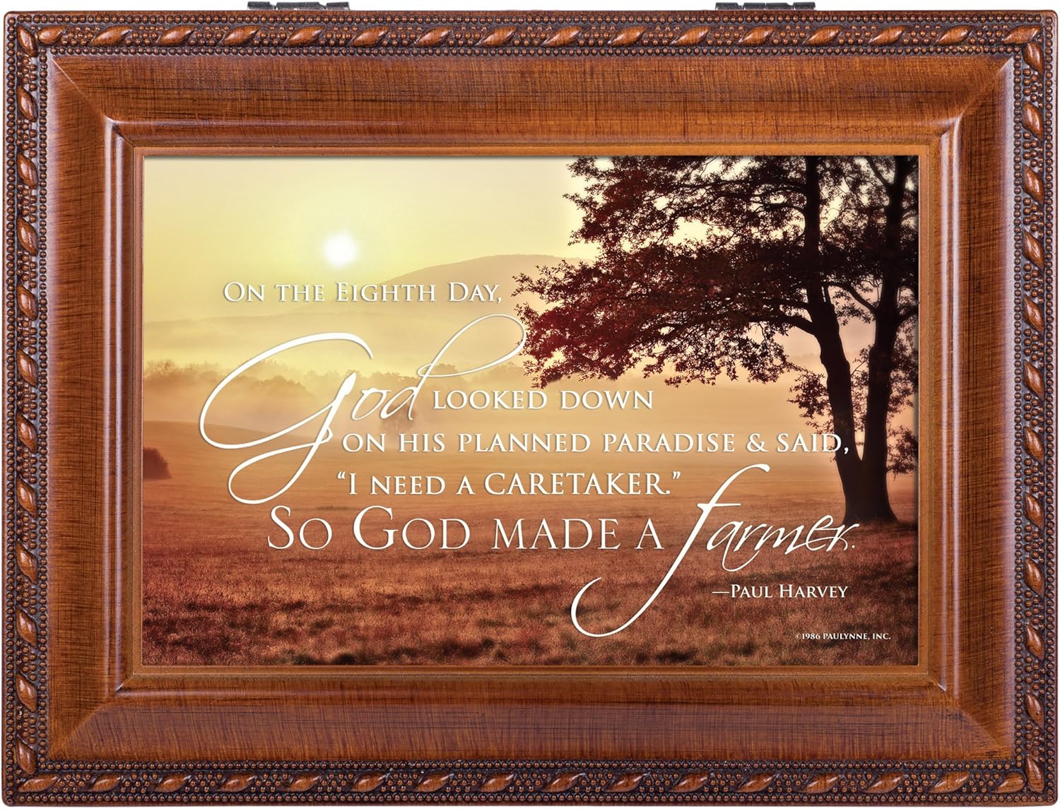 So God Made a Farmer Woodgrain Rope Trim Jewelry Music Box Plays Friend in Jesus