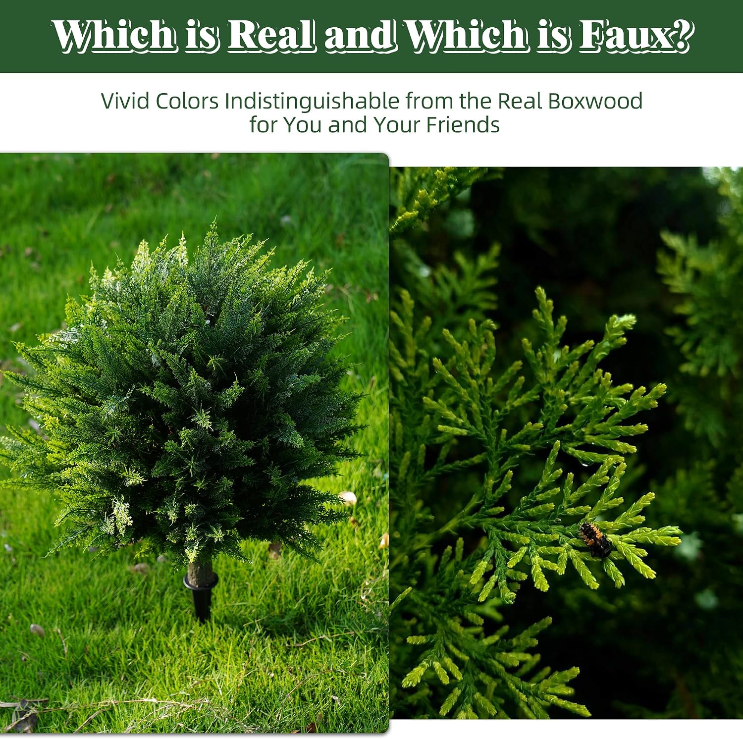 27.6'' Artificial Cedar Topiary Trees with Spikes, Set of 4 Fake Pine Shrubs Bushes Plants UV Resistant Evergreen Faux Cypress Tree for Front Porch Outdoor Spring Decor Pot Fillers