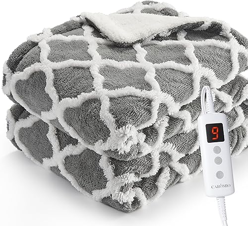 CAROMIO Manta eléctrica con calefacción, manta térmica de piel sintética, manta térmica extra suave y gruesa para sofá con control LCD, 6 niveles de