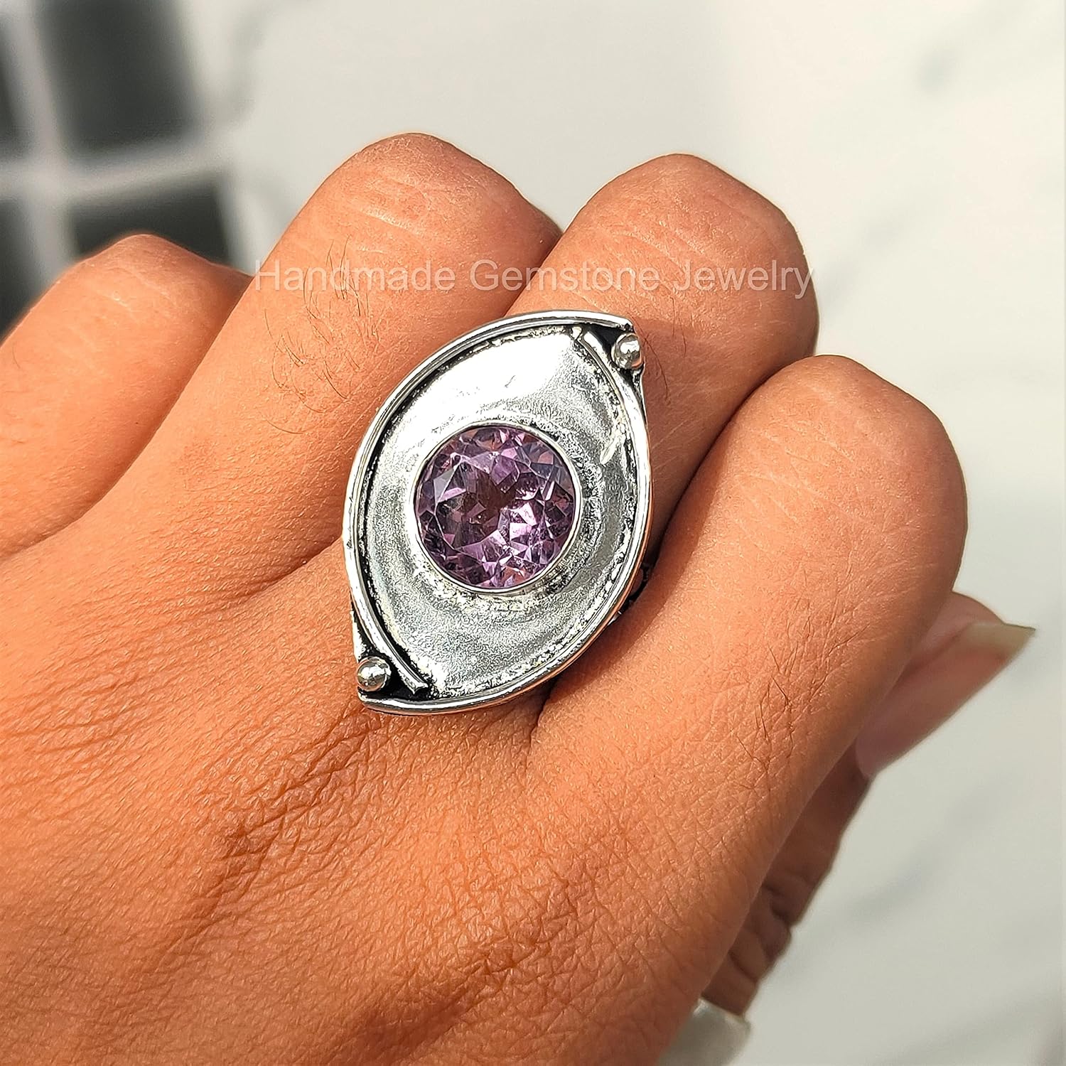 Natural Amethyst Ring, Oval Stone Ring, Marquise Ring, Designer Band Ring, Wedding Ring, Marquise Design Ring, Cut Amethyst Ring, Boho Ring, One Of A Kind, Healing Ring, Faceted Amethyst Jewelry