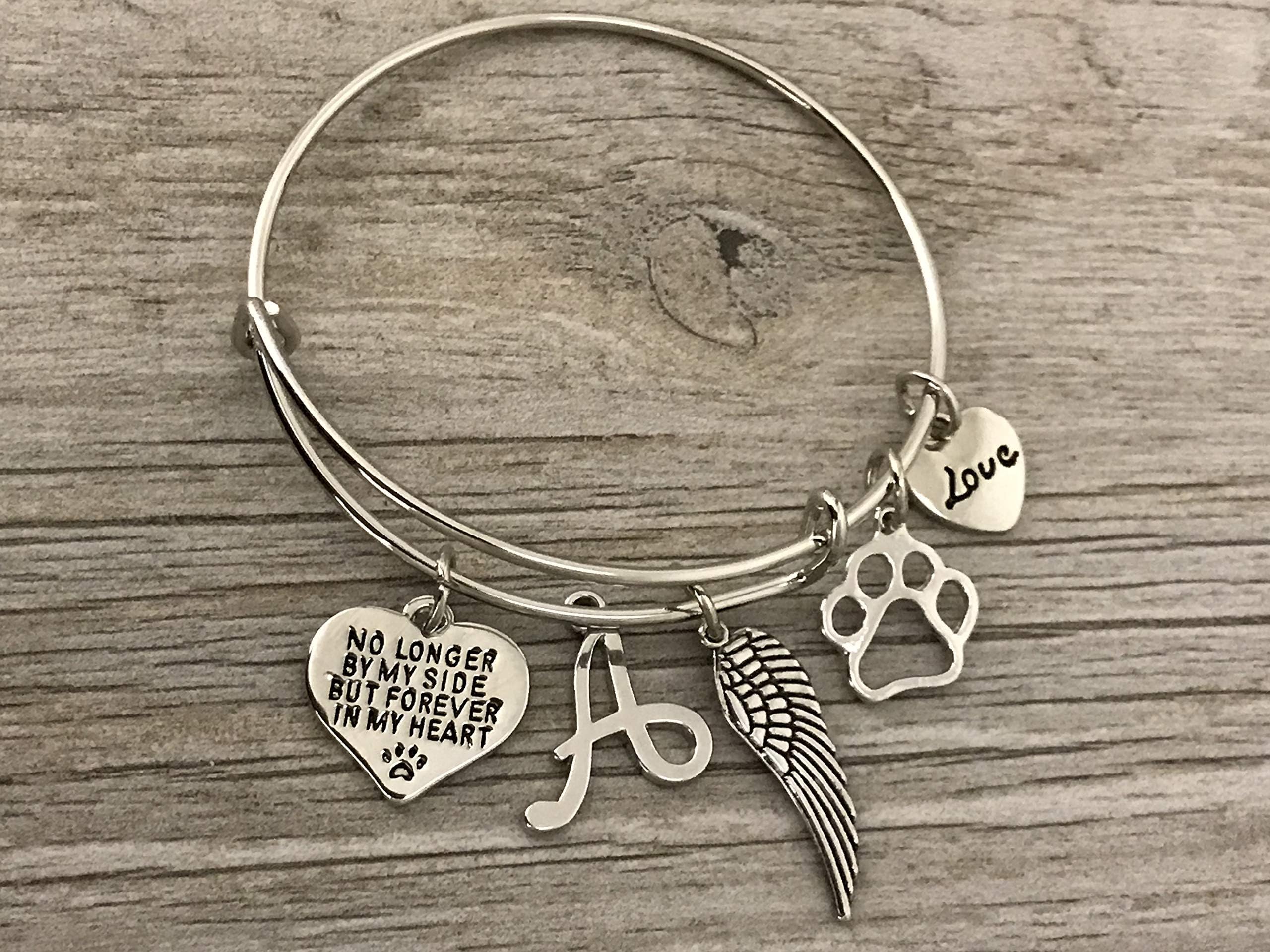 Personalized Dog Memorial Bracelet with Letter Charm, Custom Dog Charm Jewelry - Paw Print Jewelry- Dog Lovers Bracelet- Dog Owner Bangle -Perfect Gift for Dog Lovers