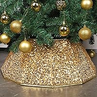 Vista 10 de Blissun - Collar para árbol de Navidad, falda de árbol de Navidad con lentejuelas, anillo de árbol plegable, base de soporte para árbol de Navidad