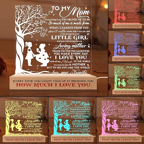 Miniatura 5 de Lámpara de ilusión 3D con base de madera alimentada por USB, luz nocturna acrílica para mamá, regalo de hija o niño, regalo de mamá madrastra,