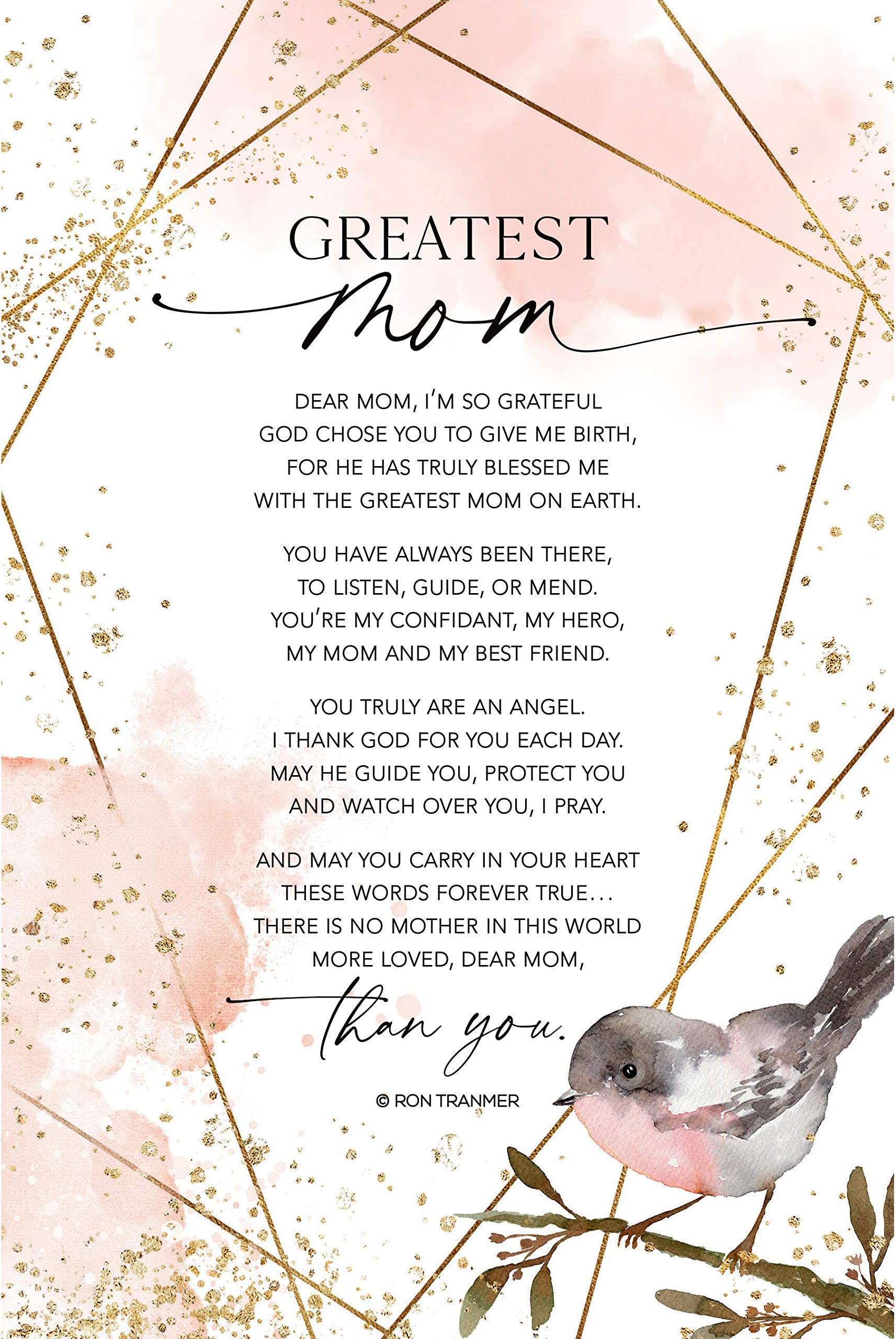 DexsaGreatest Mom Wood Plaque - Made in the USA - 6 inch x 9 inch - Elegant Vertical Frame Wall & Tabletop Decoration | Easel & Hanging Hook | Dear Mom, I'm so grateful God chose you to give me birth