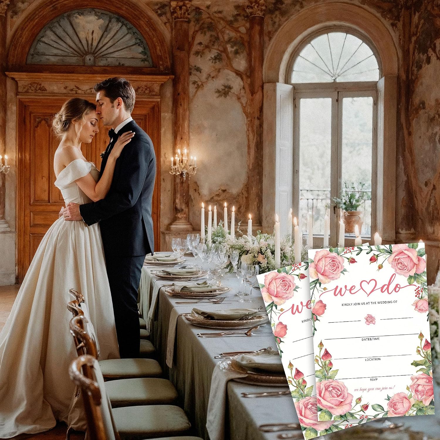 Floral Wedding Invitations with Envelopes Pack of 20, We Do Rose Wedding Invitation Cards 4 x 6 in.(077)