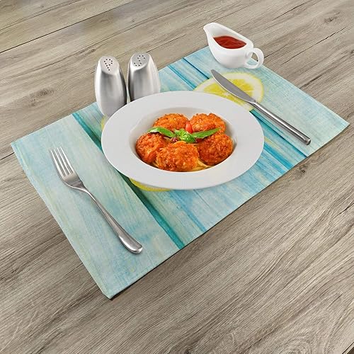 Miniatura 64 de Ambesonne Juego de 4 manteles individuales amarillos y azules, diseño de flores de primavera, flores vibrantes, manteles individuales de tela Azul