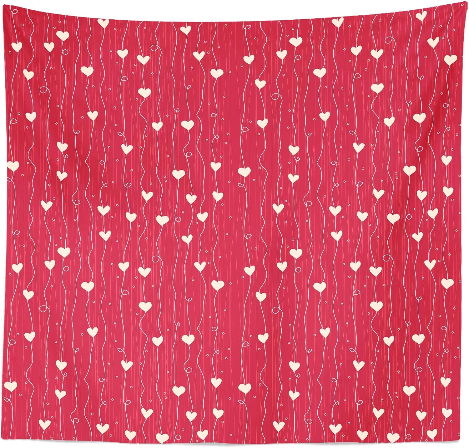 Lunarable Hearts Tapestry, Valentines Day Themed Pattern with Lines Dots Hearts in Vibrant Colored Image, Fabric Wall Hanging Decor for Bedroom Living Room Dorm, 23" X 28", Dark Coral Cream