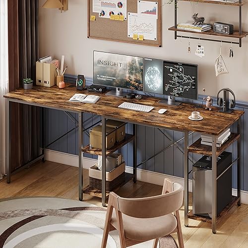 Miniatura 20 de Bestier Escritorio en forma de L con estantes, escritorio esquinero reversible de 86.6 pulgadas o mesa larga para 2 personas para oficina en casa,
