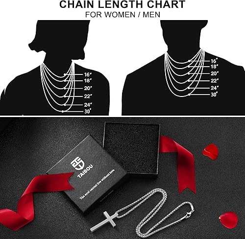 Miniatura 6 de TAISOU 2 collares de cruz para hombres, plata y negro para hombre, collar con colgante de cruz de acero inoxidable para hombres, regalos de joyería
